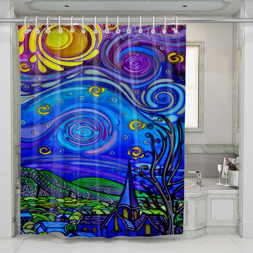 starry night stained glass shower curtains