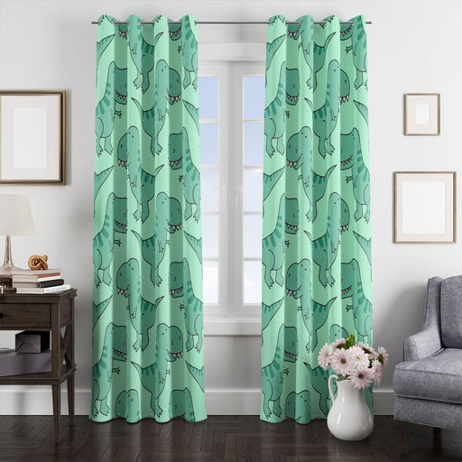 kid green dinosaurs cartoon window Curtain