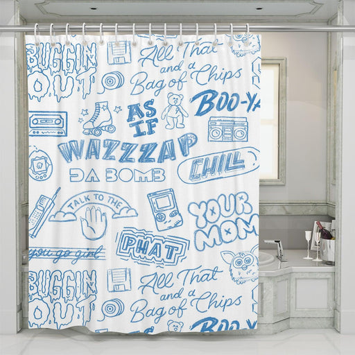 kids style drawing 90s slang hip hop shower curtains