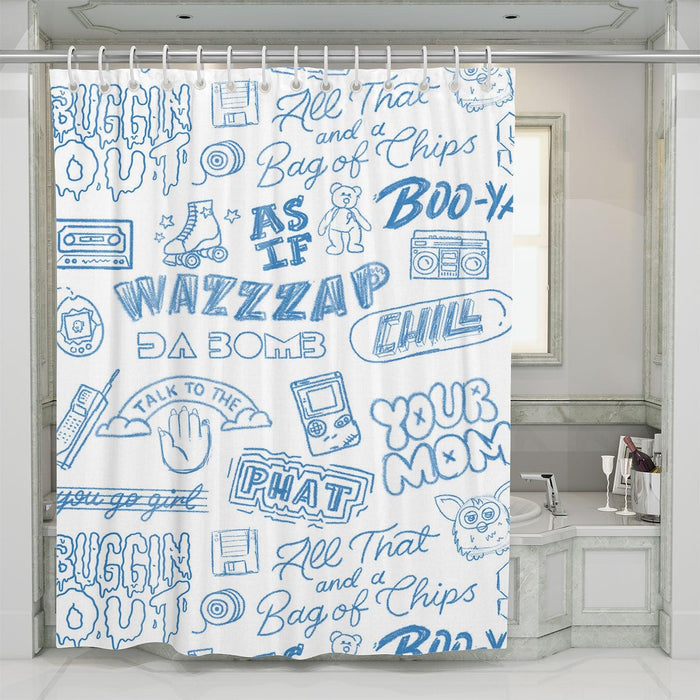 kids style drawing 90s slang hip hop shower curtains