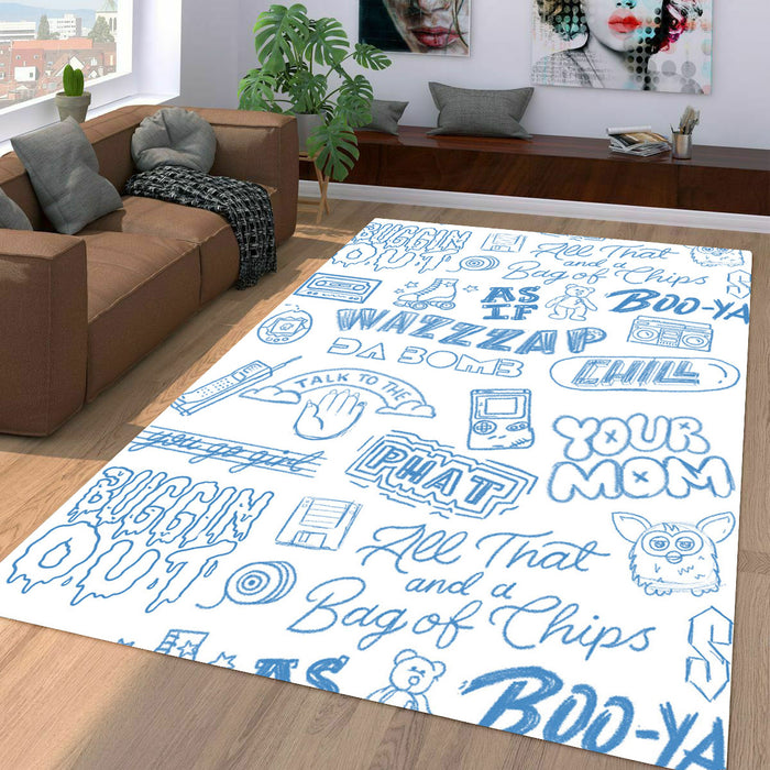 kids style drawing 90s slang hip hop Living room carpet rugs