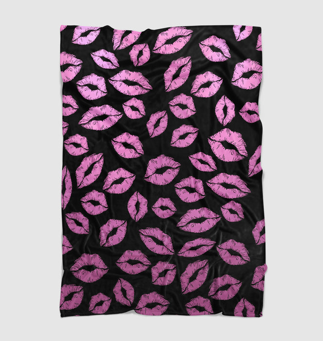 kiss lips xoxo pink Ultra soft fleece blanket