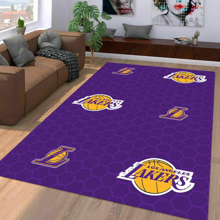 lakers purple font logo hexagon Living room carpet rugs