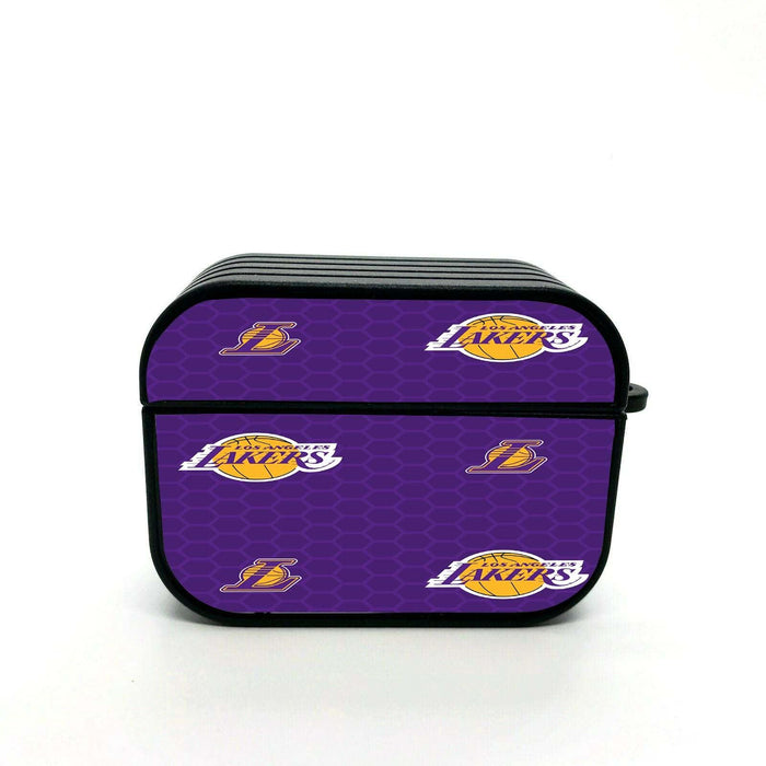 lakers purple font logo hexagon airpods case