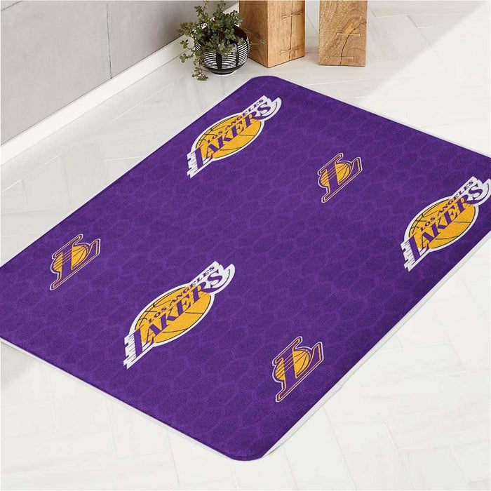 lakers purple font logo hexagon bath rugs