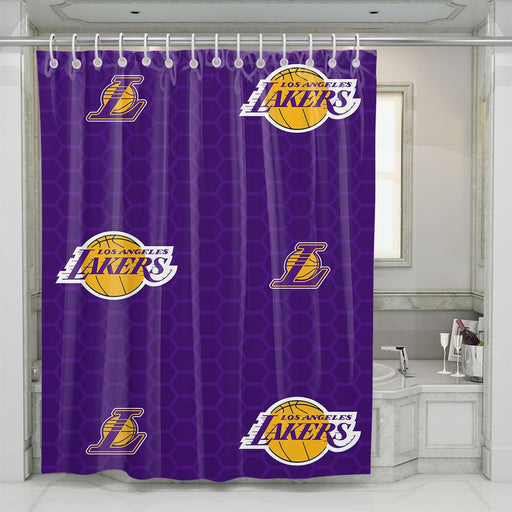 lakers purple font logo hexagon shower curtains