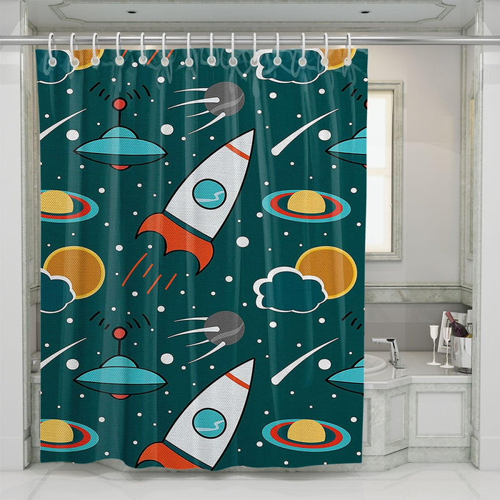 lets go to space with rocket shower curtains