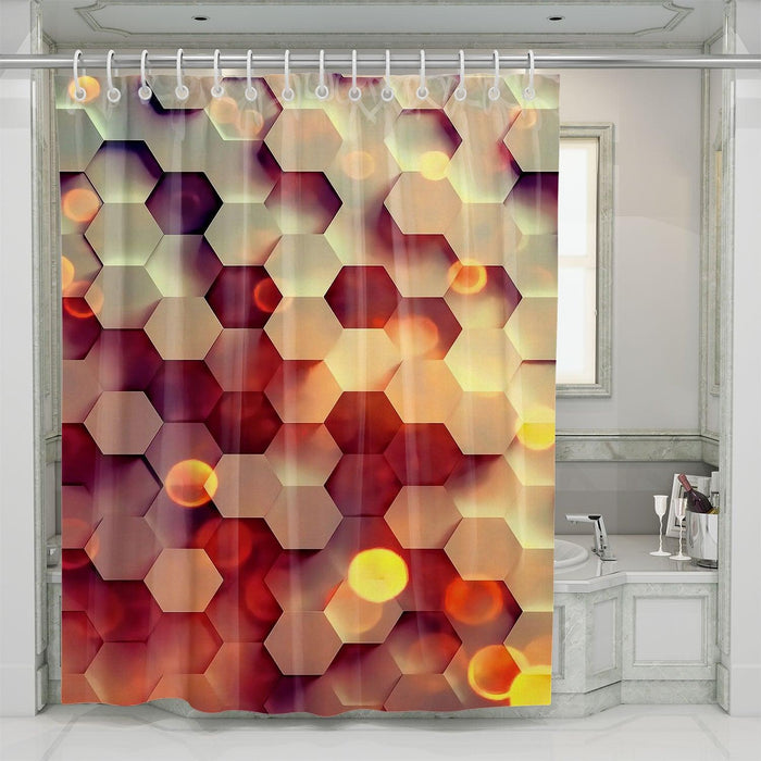 light leak bokeh hexagon shower curtains