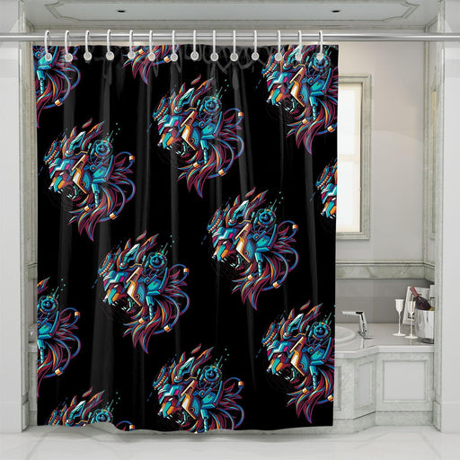 lions mecha black robot shower curtains