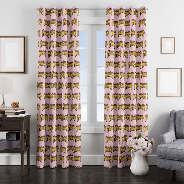 logo thrasher pattern window curtains