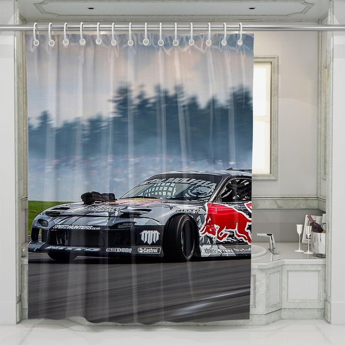 low car racing from redbull shower curtains