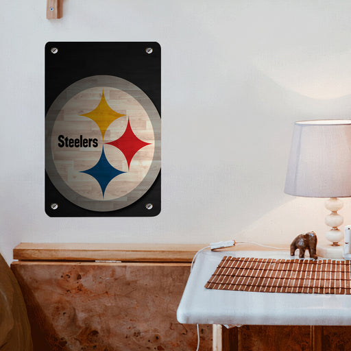 low light wood logo pittsburgh steelers Poster Metal print wall art