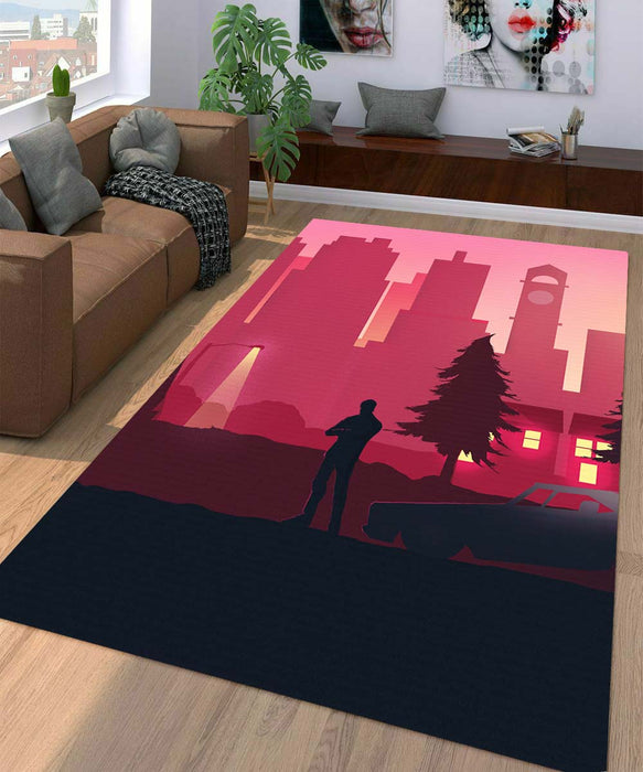 man silhouette vaporwave Living room carpet rugs