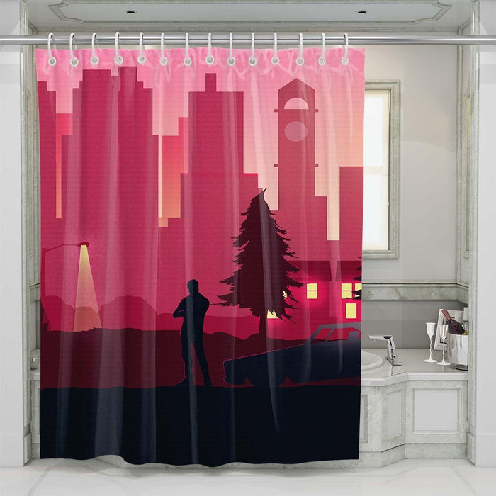 man silhouette vaporwave shower curtains