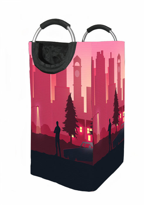 man silhouette vaporwave Laundry Hamper | Laundry Basket