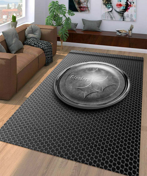 metal steelers logo grey nfl Living room carpet rugs