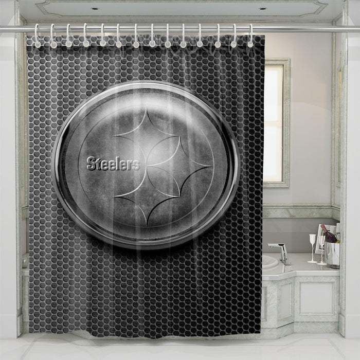 metal steelers logo grey nfl shower curtains