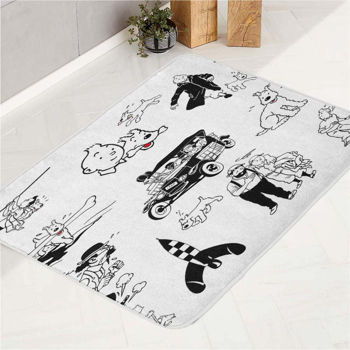 monochrome adventure of tintin stuff bath rugs