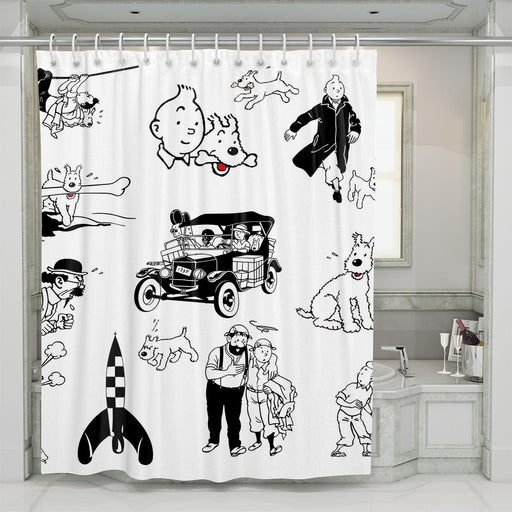 monochrome adventure of tintin stuff shower curtains