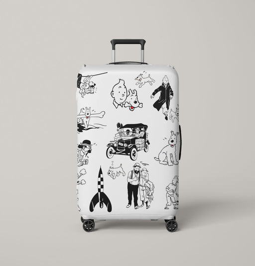 monochrome adventure of tintin stuff Luggage Cover | suitcase