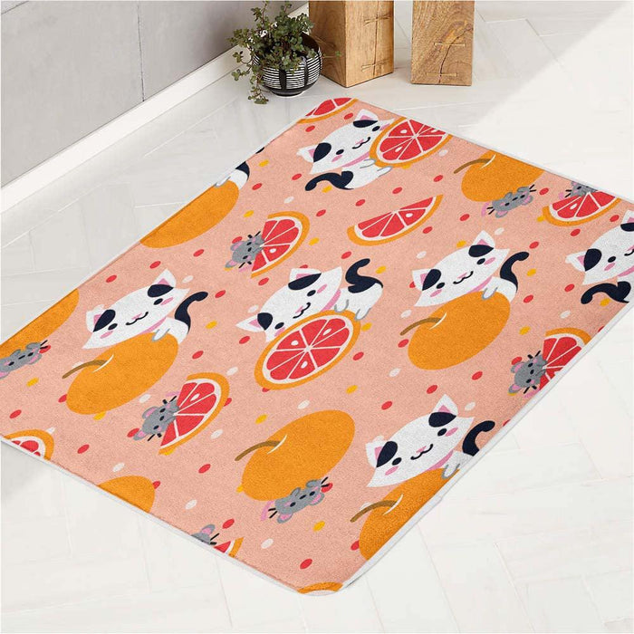 mouse and cats with orange fruit bath rugs