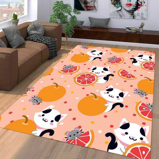 mouse and cats with orange fruit Living room carpet rugs