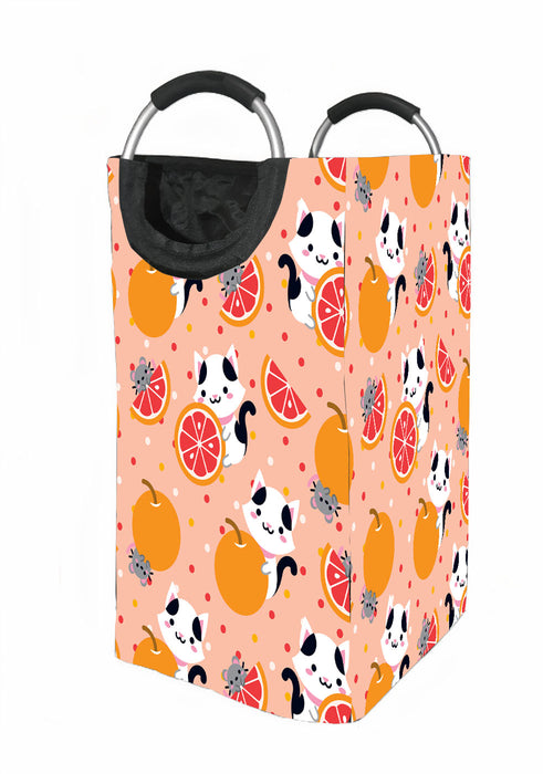 mouse and cats with orange fruit Laundry Hamper | Laundry Basket