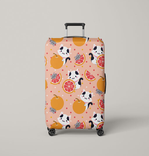 mouse and cats with orange fruit Luggage Cover | suitcase