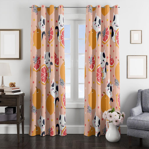 mouse and cats with orange fruit window Curtain