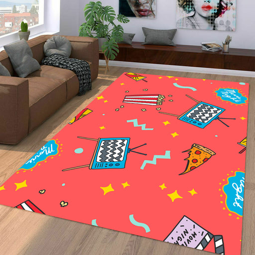 movies pizza and popcorn Living room carpet rugs