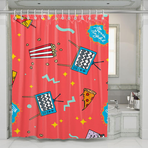 movies pizza and popcorn shower curtains