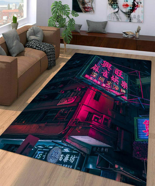 neon light aesthetic Living room carpet rugs