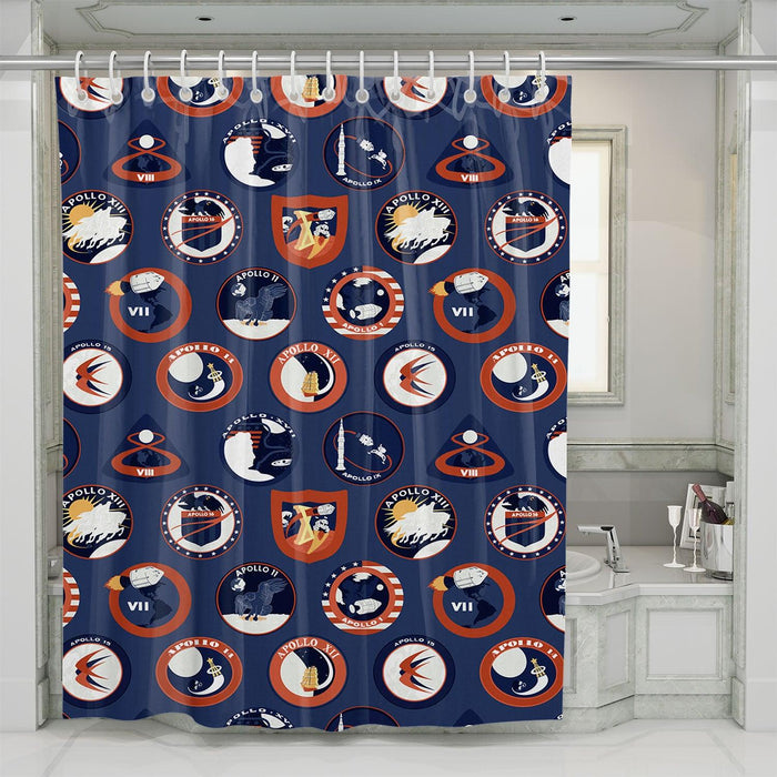 nasa badge spaces blue shower curtains