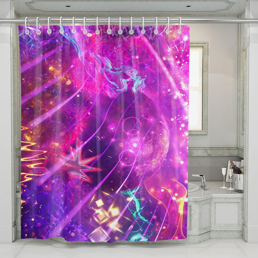 nebula neon colors fractal glitch pattern shower curtains