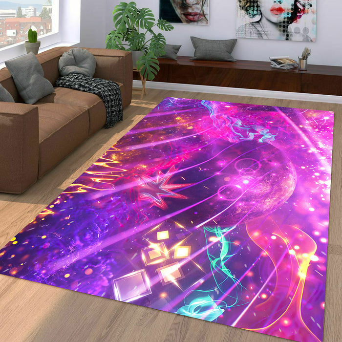 nebula neon colors fractal glitch pattern Living room carpet rugs