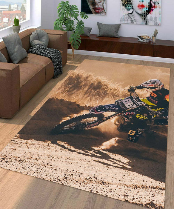 motocross in desert Living room carpet rugs