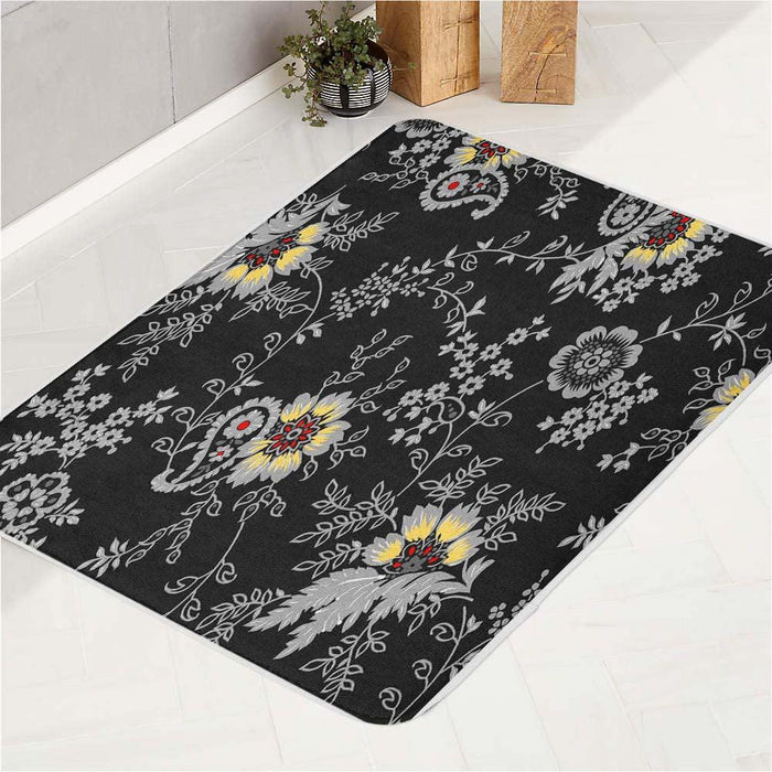 negative grey floral ornament bath rugs