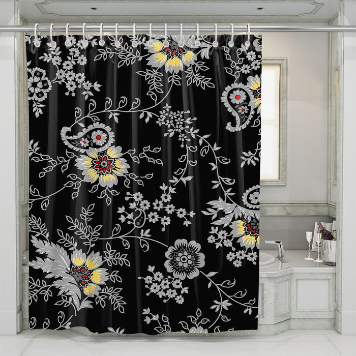 negative grey floral ornament shower curtains