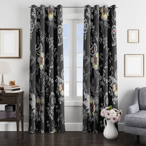 negative grey floral ornament window Curtain