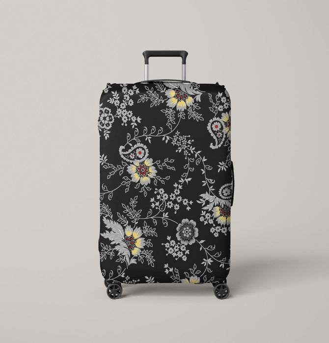 negative grey floral ornament Luggage Cover | suitcase