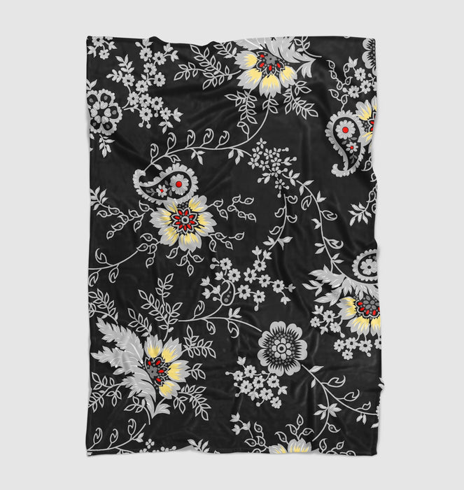 negative grey floral ornament Ultra soft fleece blanket