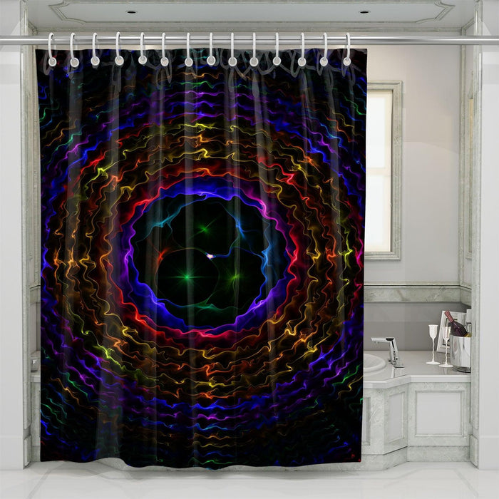 neon wave dark circle shower curtains