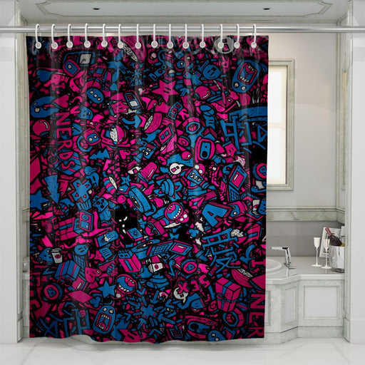 nerds monsters cartoon duo tone shower curtains