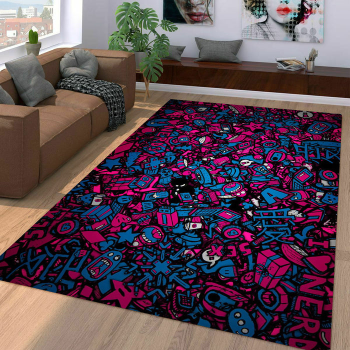 nerds monsters cartoon duo tone Living room carpet rugs