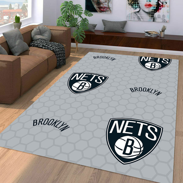 nets brooklyn hexagon font logo Living room carpet rugs