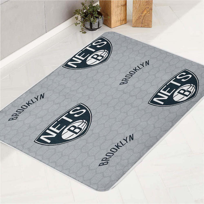 nets brooklyn hexagon font logo bath rugs