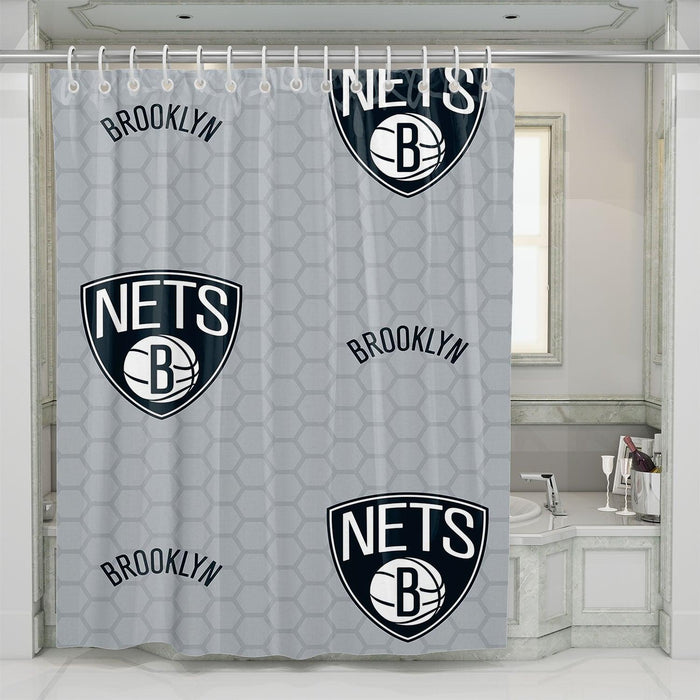 nets brooklyn hexagon font logo shower curtains