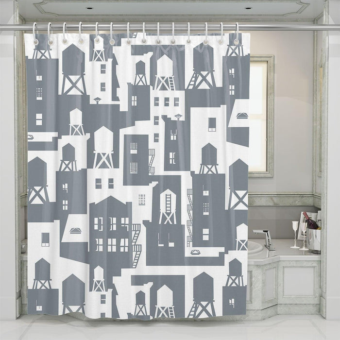 new york city in the shadow shower curtains