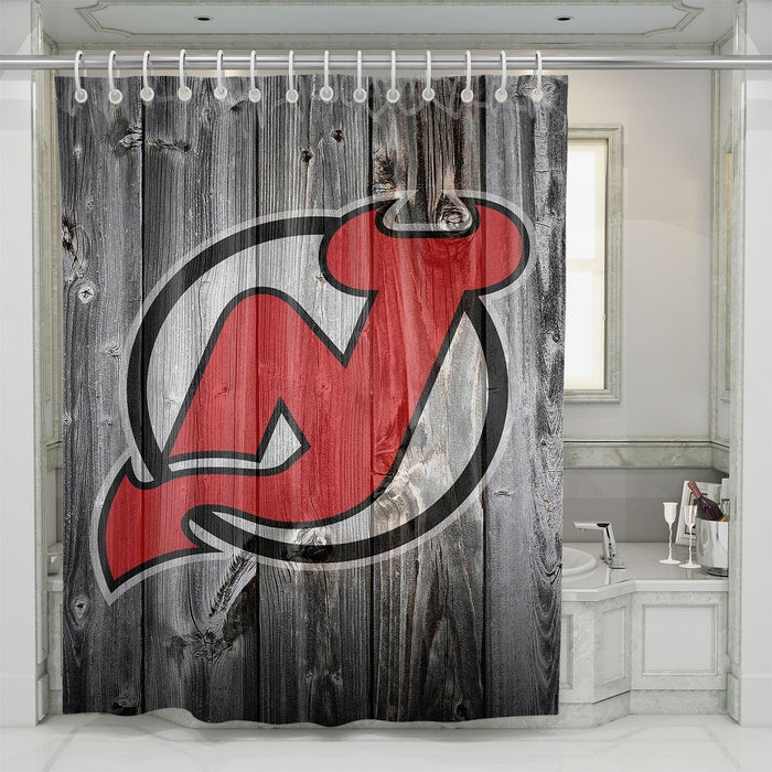 new jersey devils woods logo shower curtains