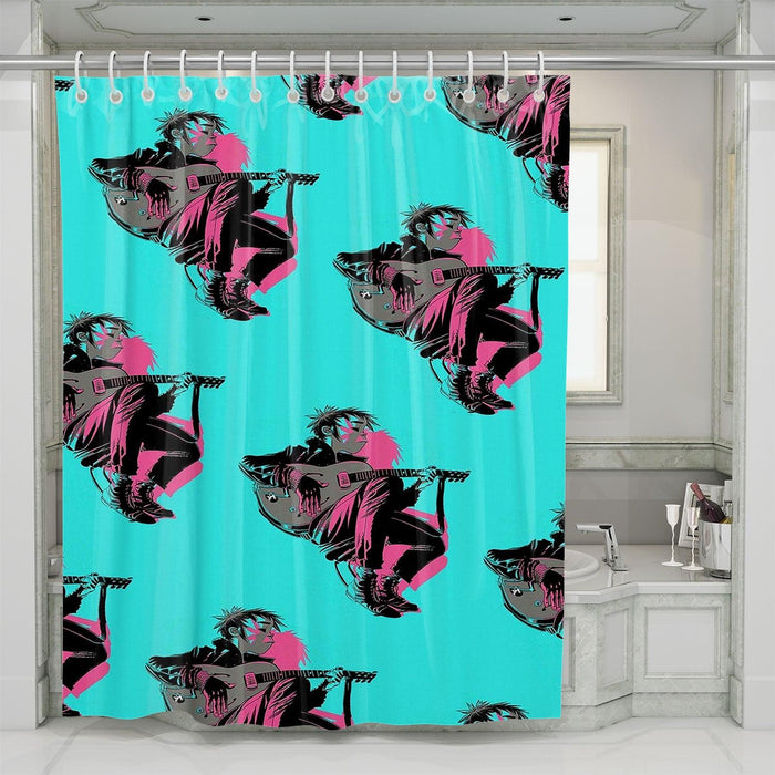 noodle playing guitar for gorillaz shower curtains